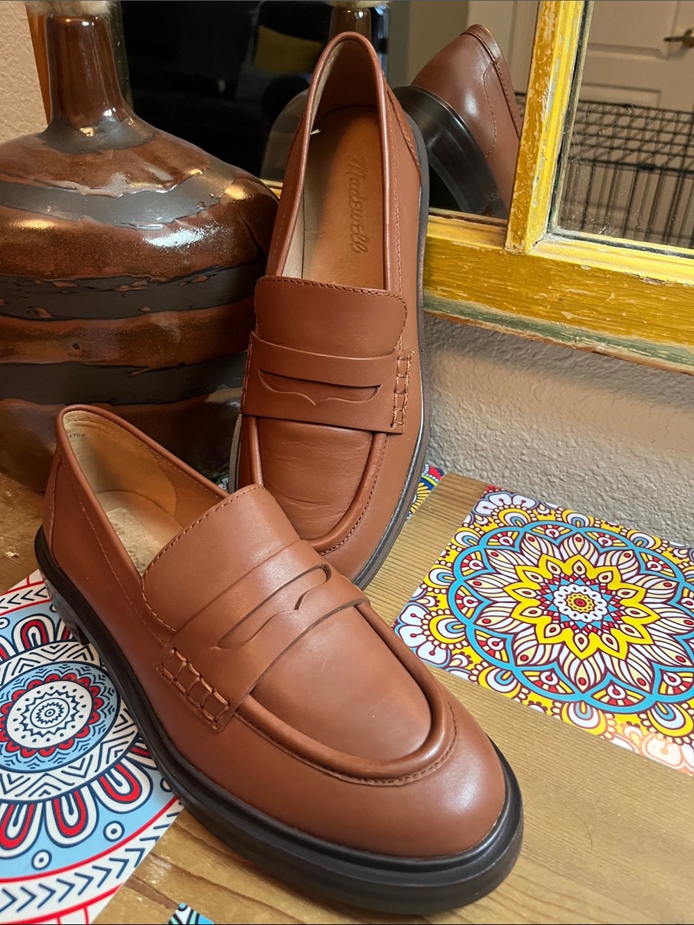 Madewell Chestnut Brown Leather Penny Loafers Womens Sz 7.0 NEW